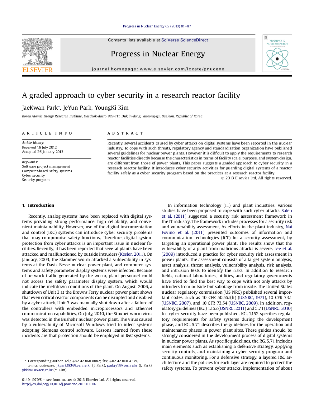 A graded approach to cyber security in a research reactor facility