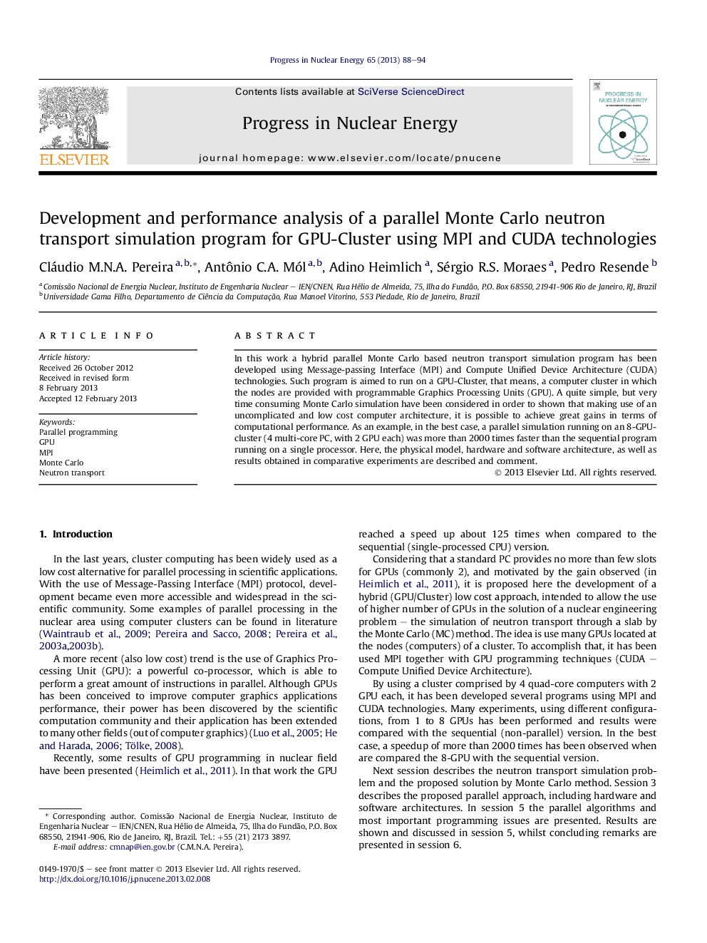 Development and performance analysis of a parallel Monte Carlo neutron transport simulation program for GPU-Cluster using MPI and CUDA technologies