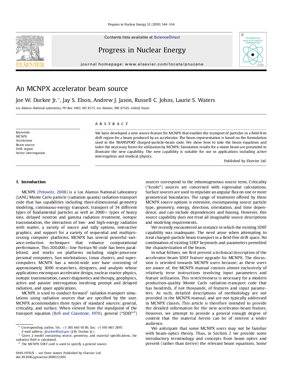 An MCNPX accelerator beam source