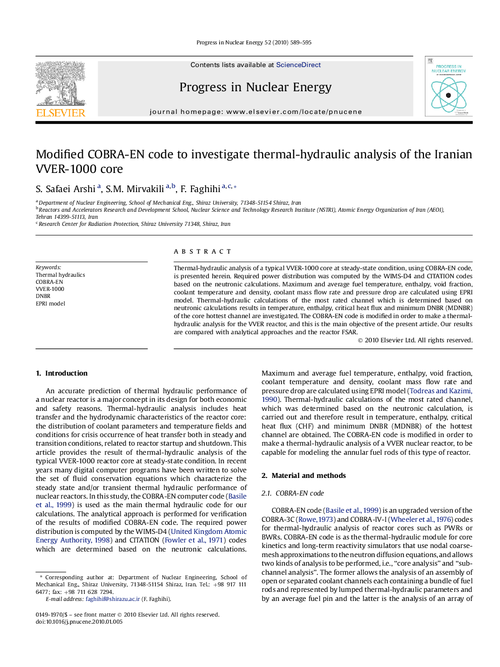 Modified COBRA-EN code to investigate thermal-hydraulic analysis of the Iranian VVER-1000 core