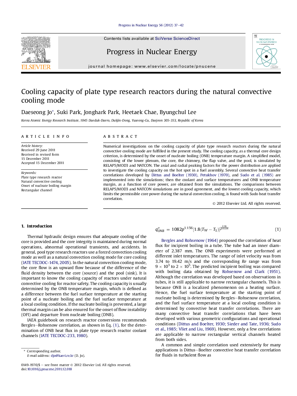 Cooling capacity of plate type research reactors during the natural convective cooling mode