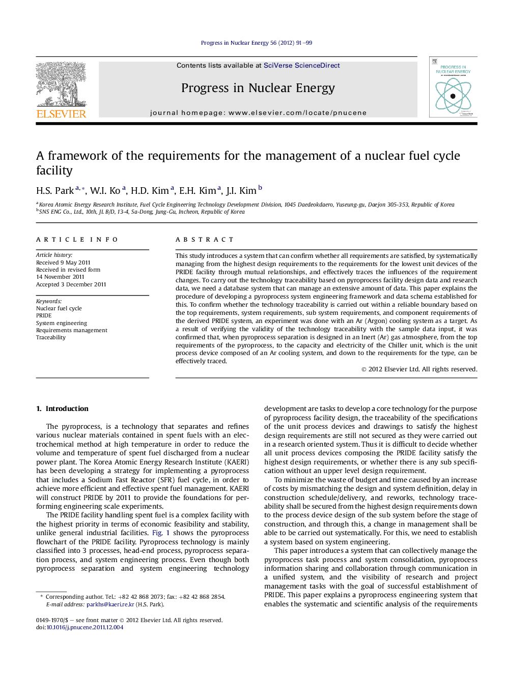 A framework of the requirements for the management of a nuclear fuel cycle facility