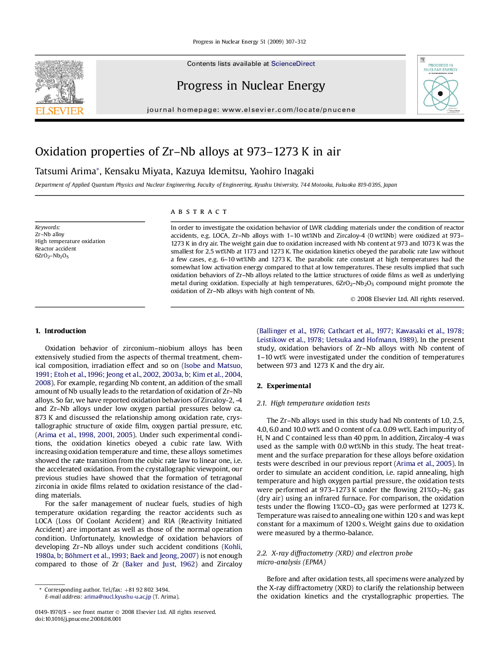 Oxidation properties of Zr–Nb alloys at 973–1273 K in air