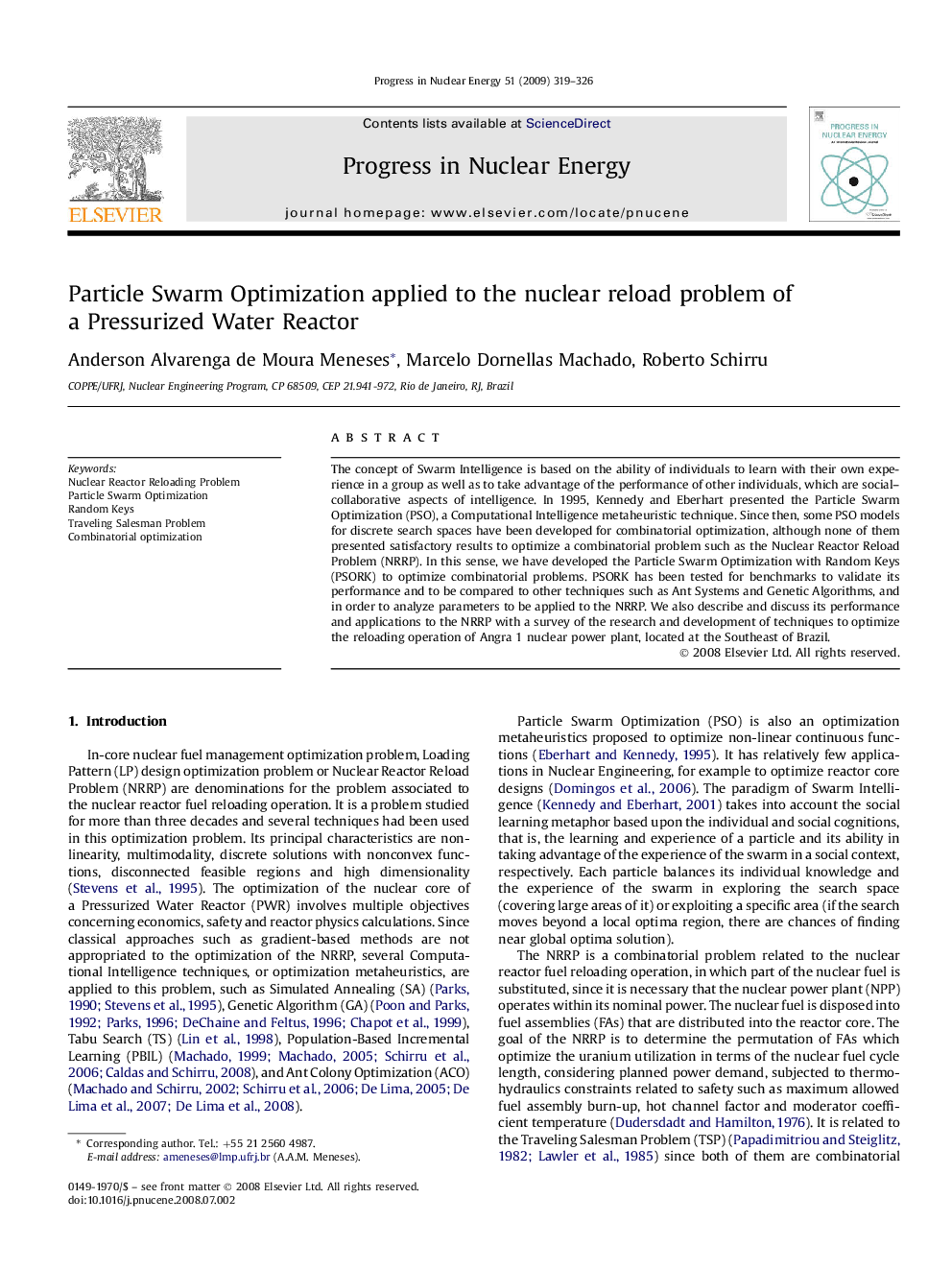 Particle Swarm Optimization applied to the nuclear reload problem of a Pressurized Water Reactor