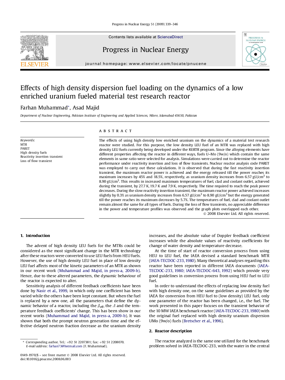 Effects of high density dispersion fuel loading on the dynamics of a low enriched uranium fueled material test research reactor