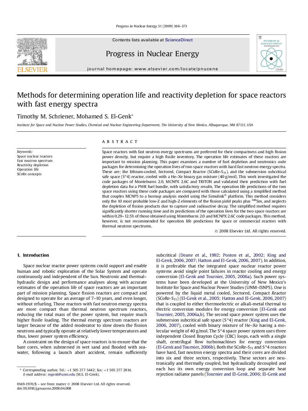 Methods for determining operation life and reactivity depletion for space reactors with fast energy spectra