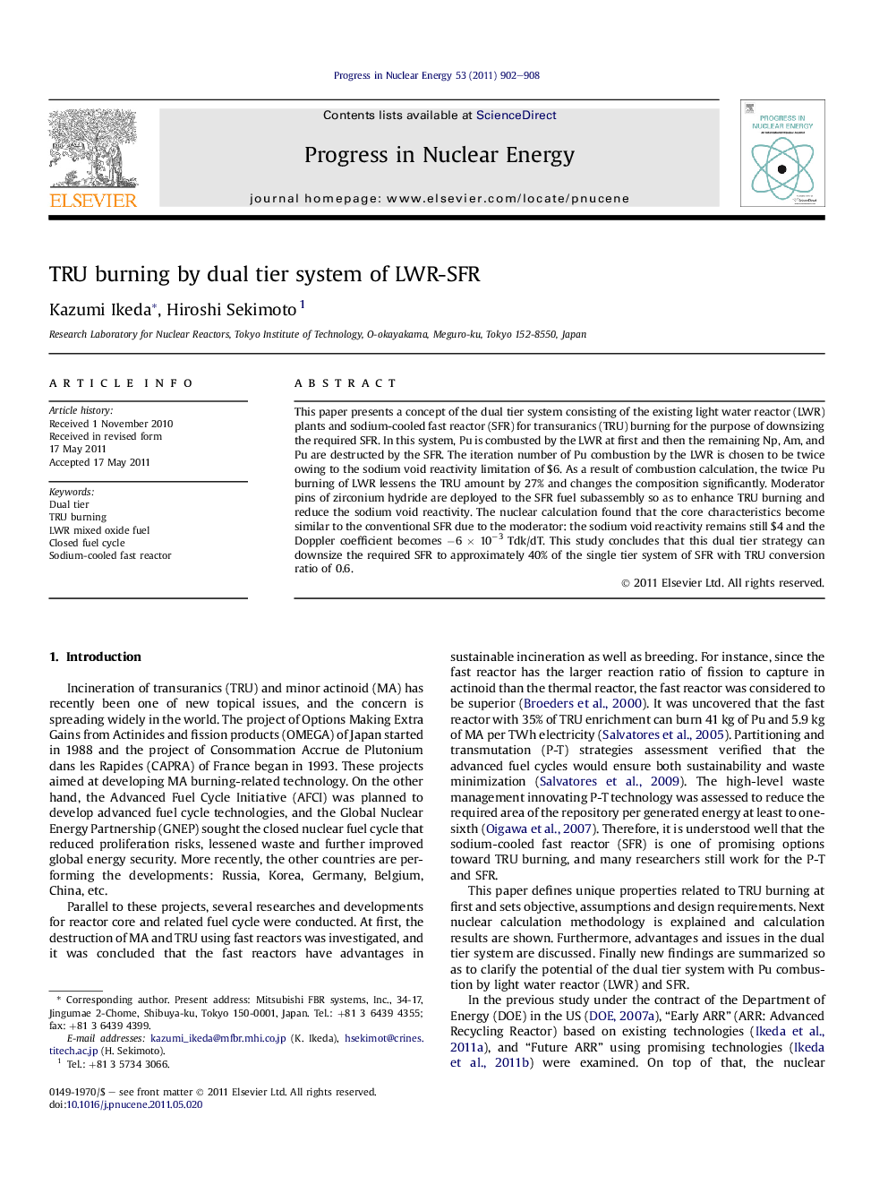 TRU burning by dual tier system of LWR-SFR