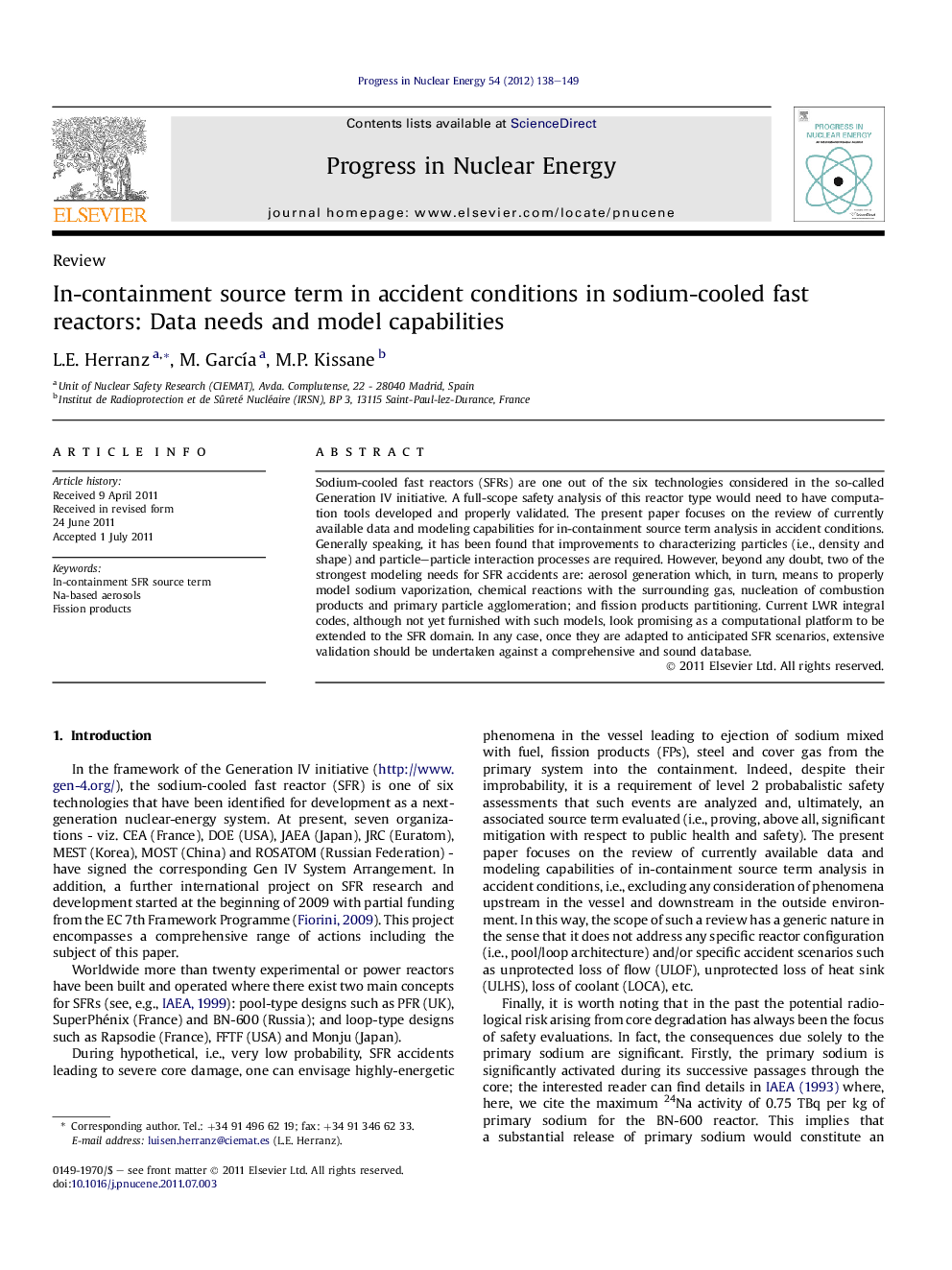 In-containment source term in accident conditions in sodium-cooled fast reactors: Data needs and model capabilities