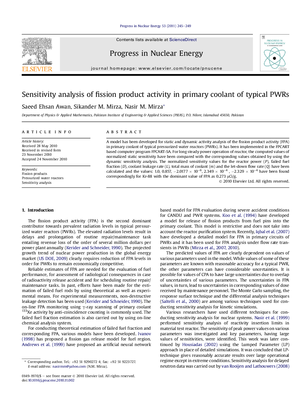 Sensitivity analysis of fission product activity in primary coolant of typical PWRs