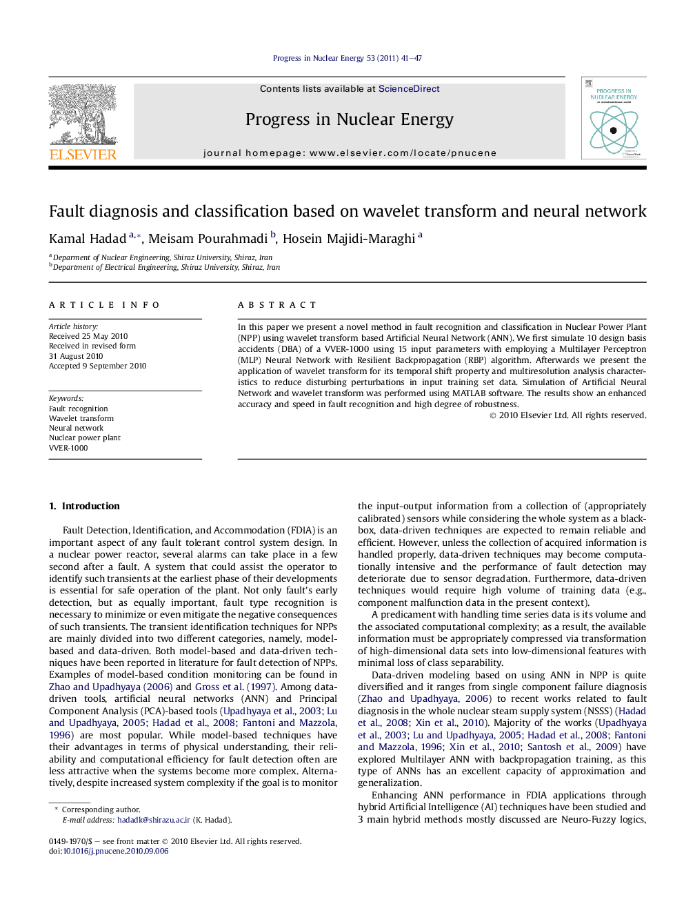 Fault diagnosis and classification based on wavelet transform and neural network