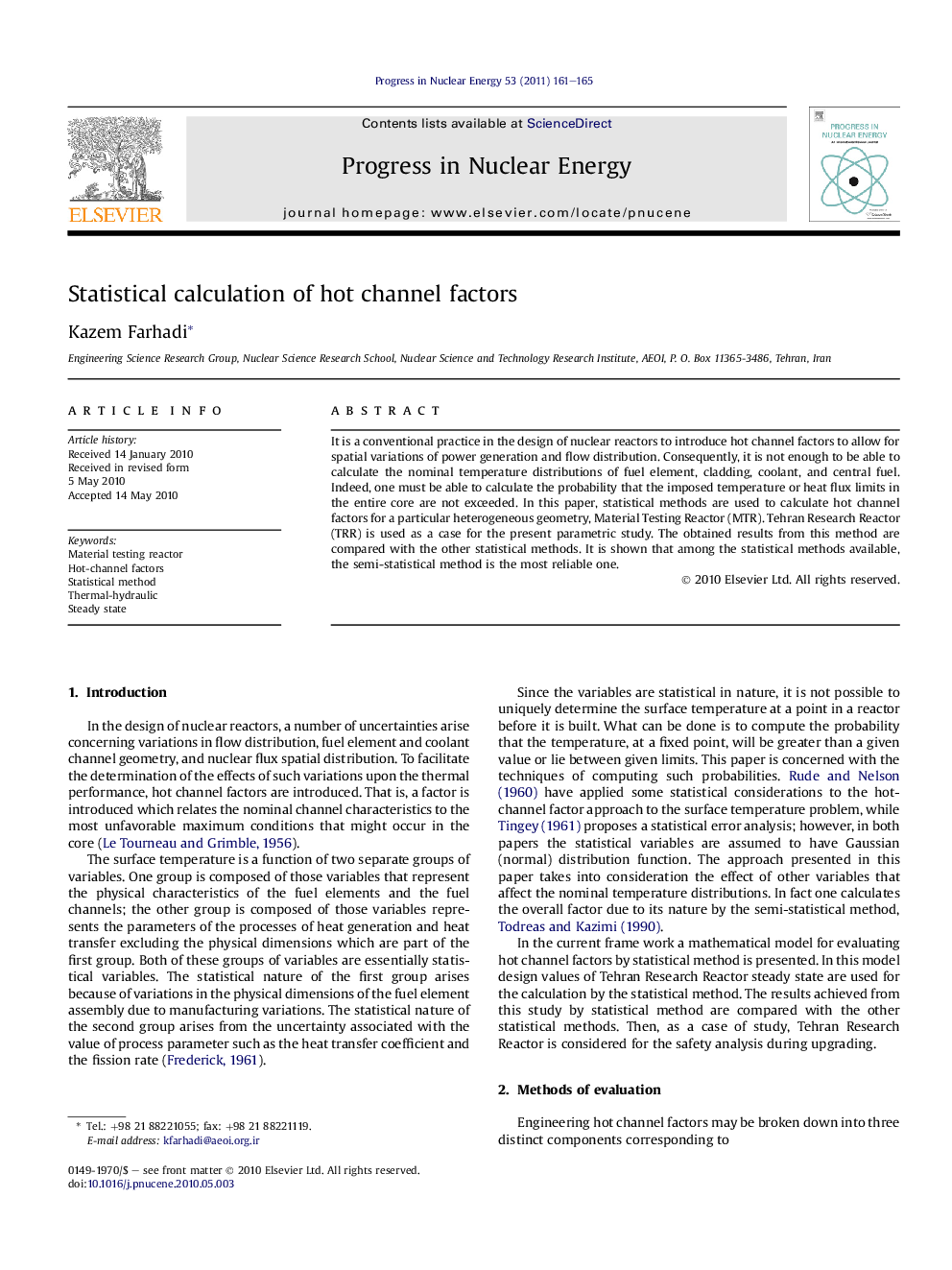 Statistical calculation of hot channel factors