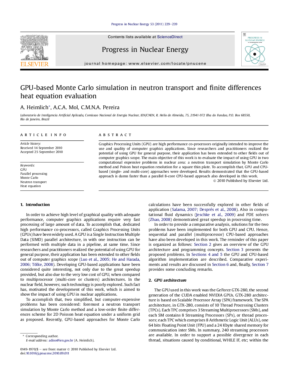 GPU-based Monte Carlo simulation in neutron transport and finite differences heat equation evaluation