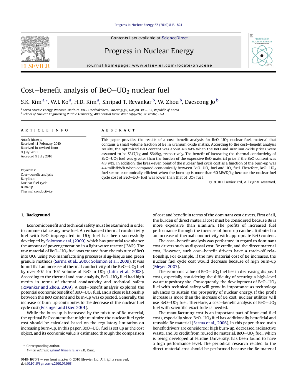 Cost–benefit analysis of BeO–UO2 nuclear fuel