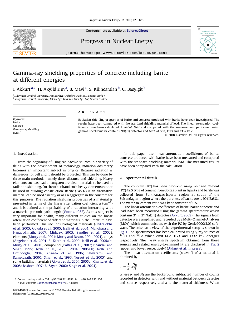 Gamma-ray shielding properties of concrete including barite at different energies