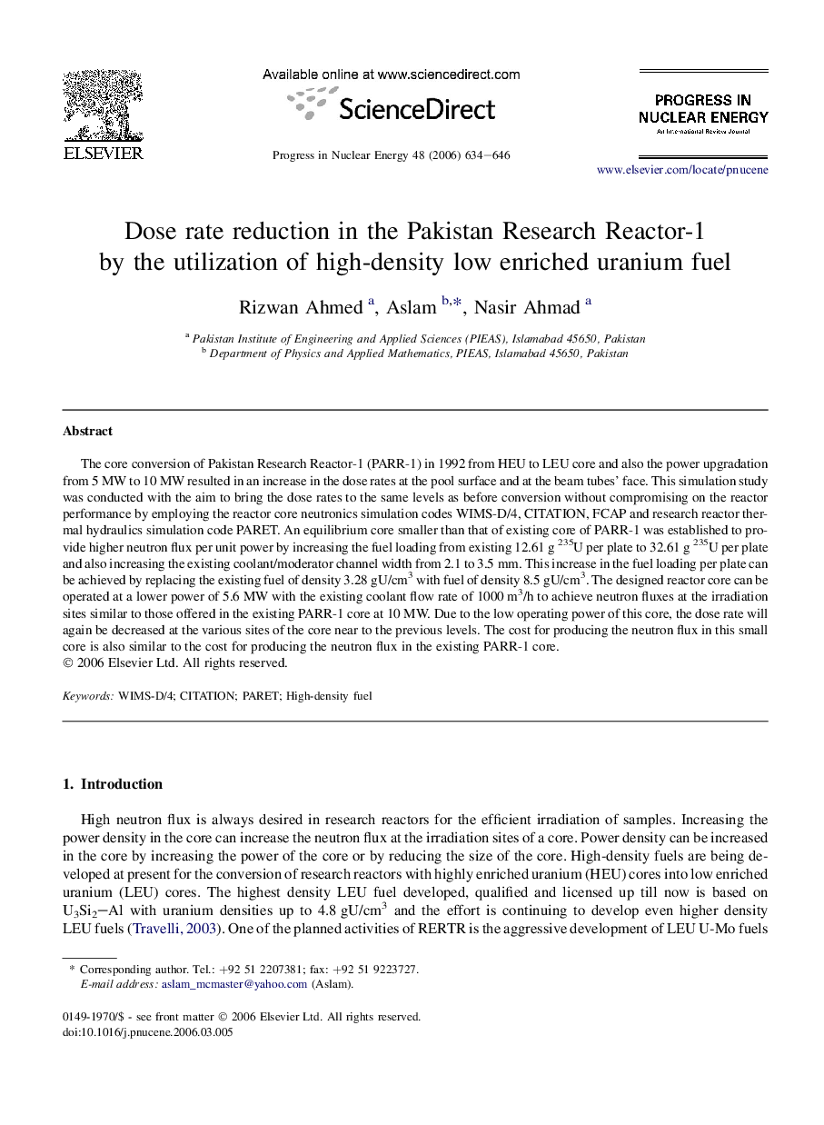 Dose rate reduction in the Pakistan Research Reactor-1 by the utilization of high-density low enriched uranium fuel