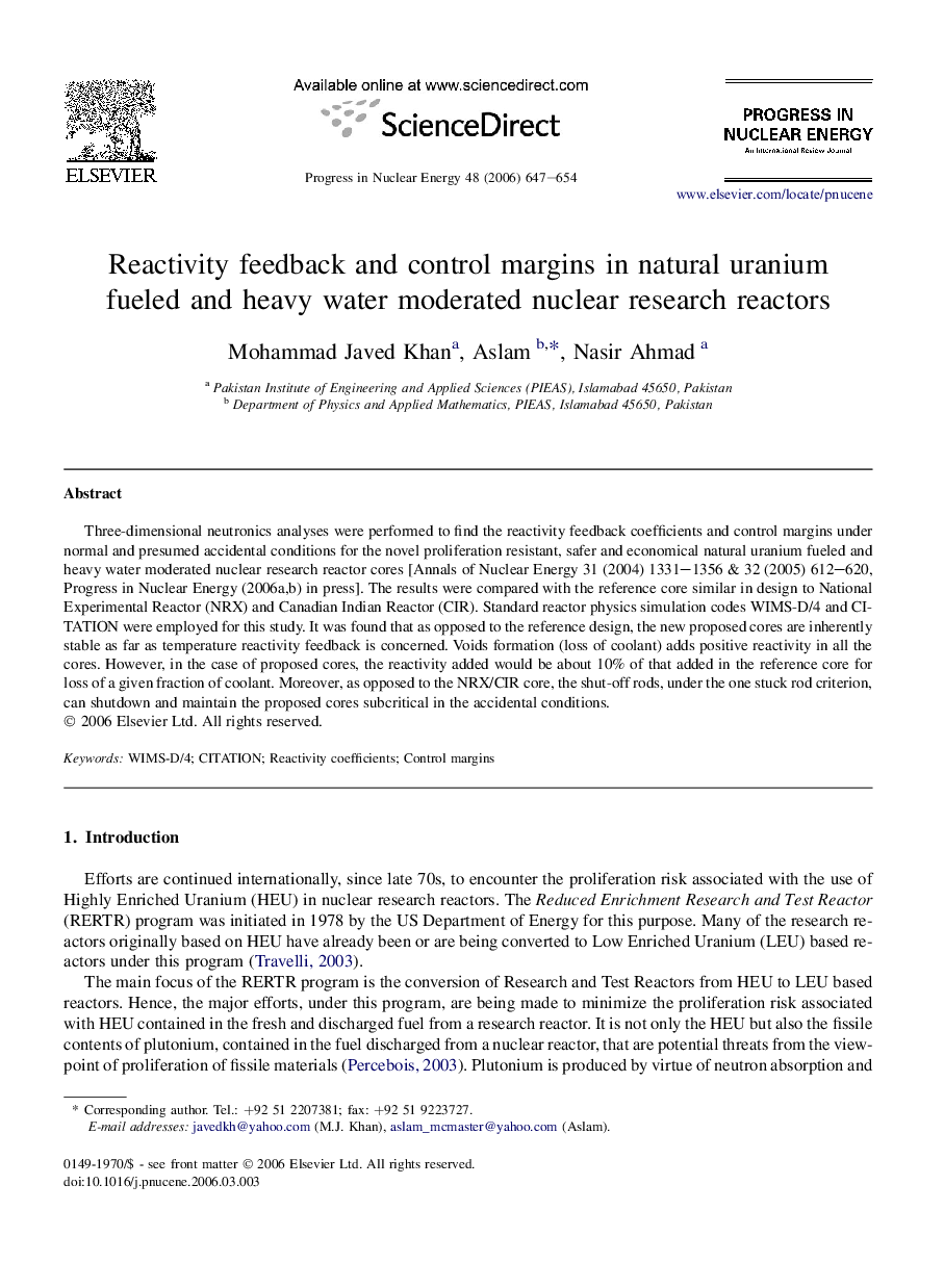 Reactivity feedback and control margins in natural uranium fueled and heavy water moderated nuclear research reactors