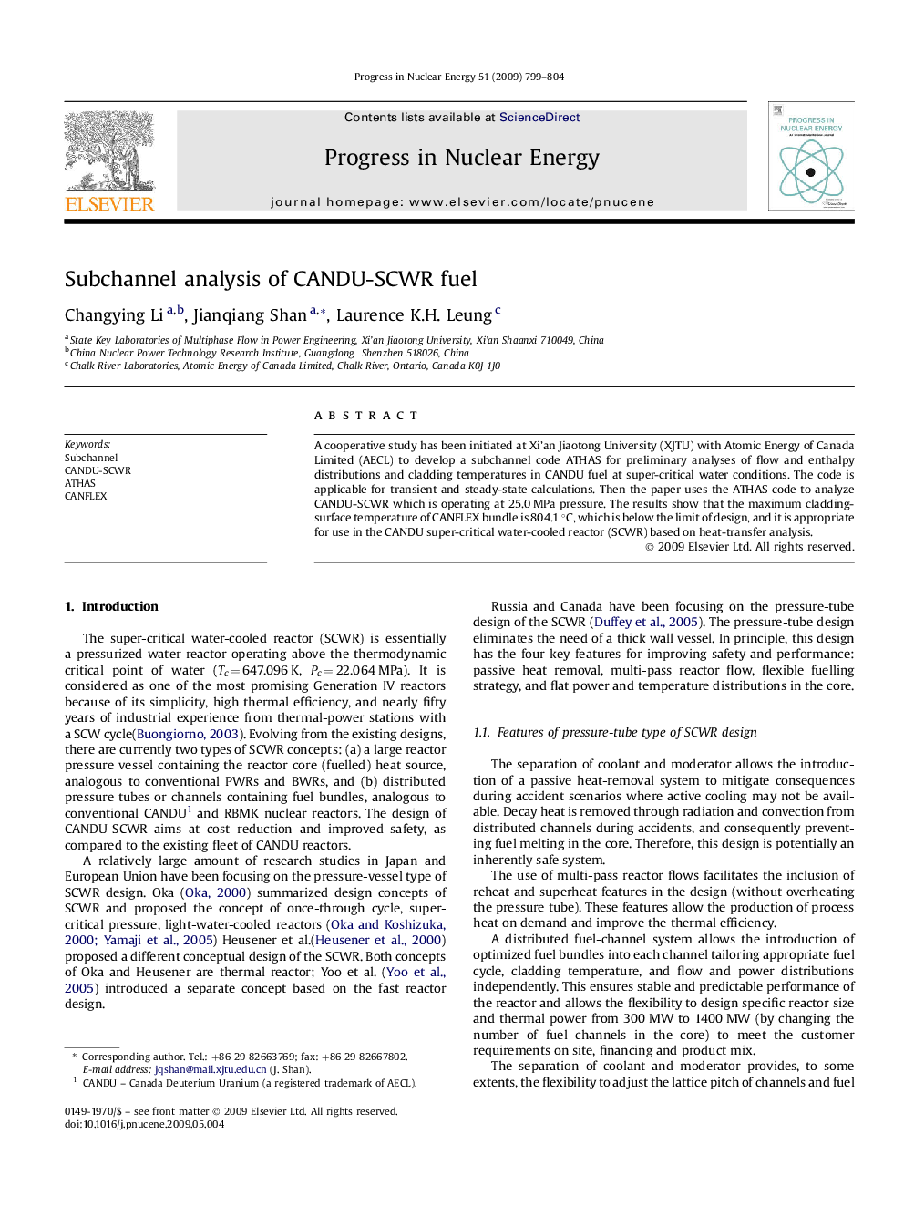 Subchannel analysis of CANDU-SCWR fuel