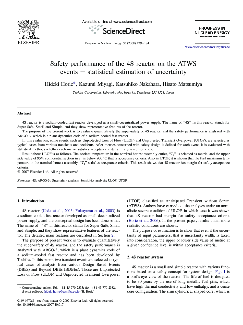 Safety performance of the 4S reactor on the ATWS events - statistical estimation of uncertainty