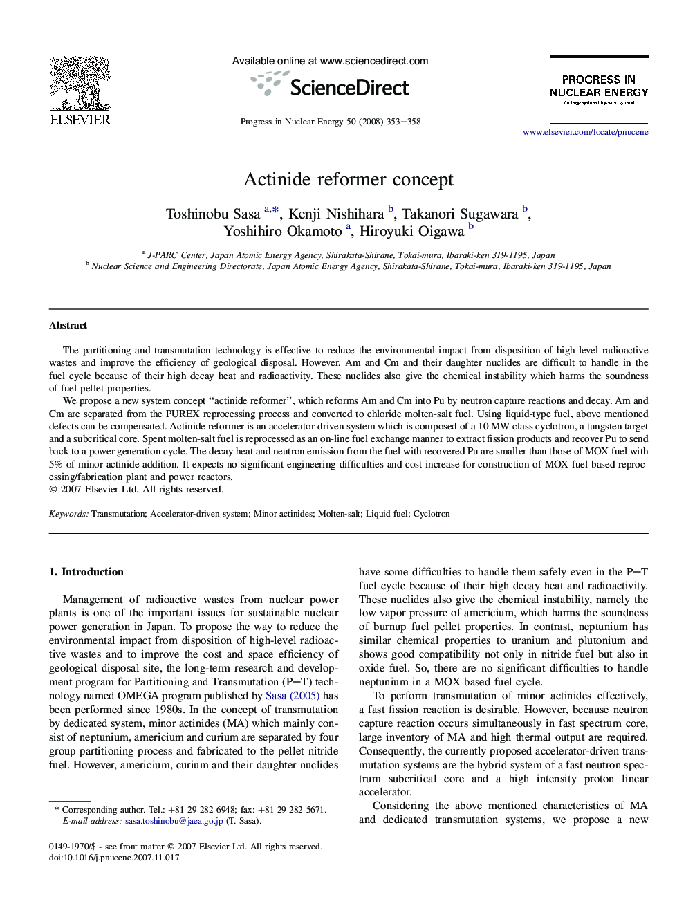 Actinide reformer concept