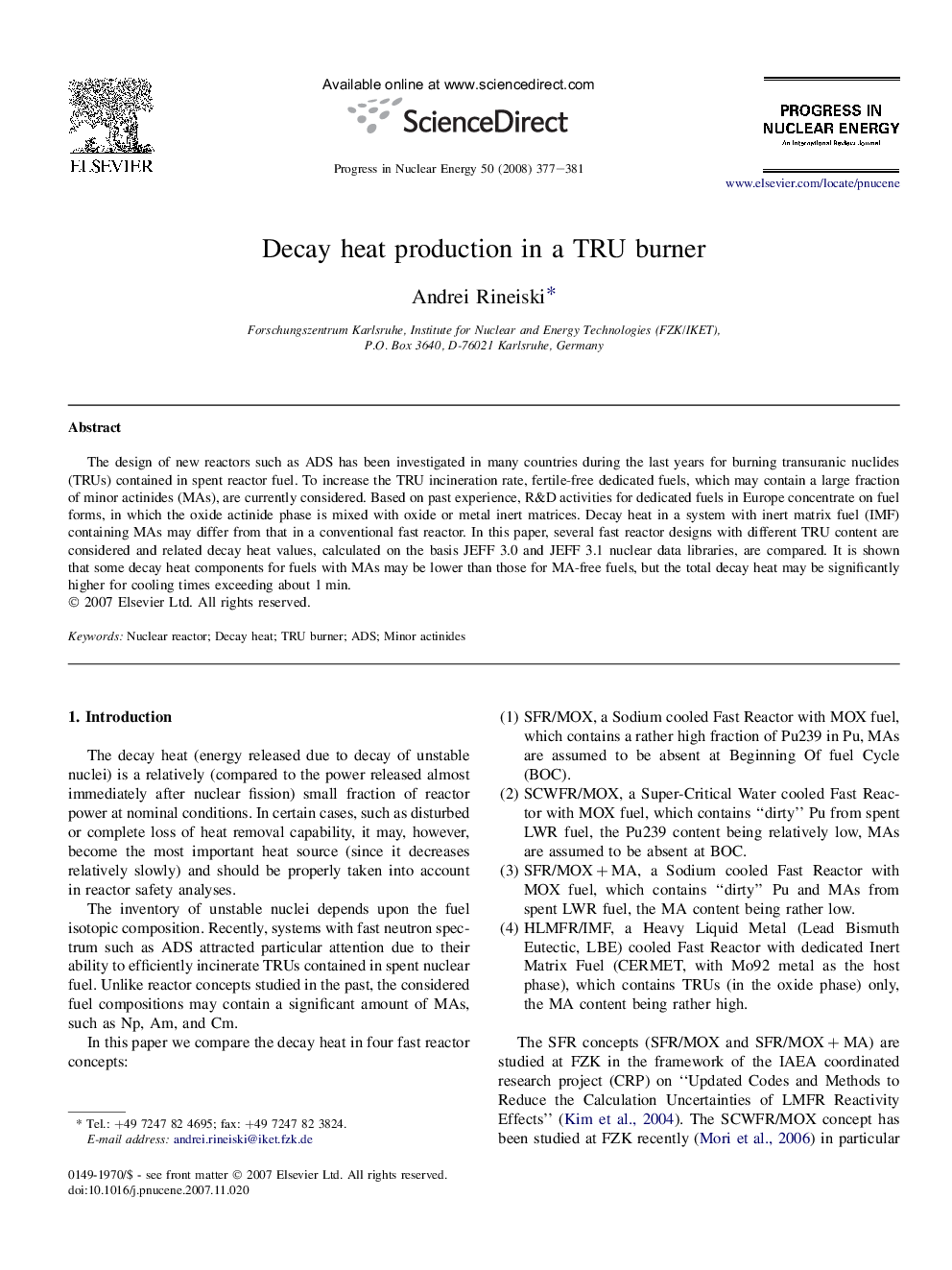 Decay heat production in a TRU burner