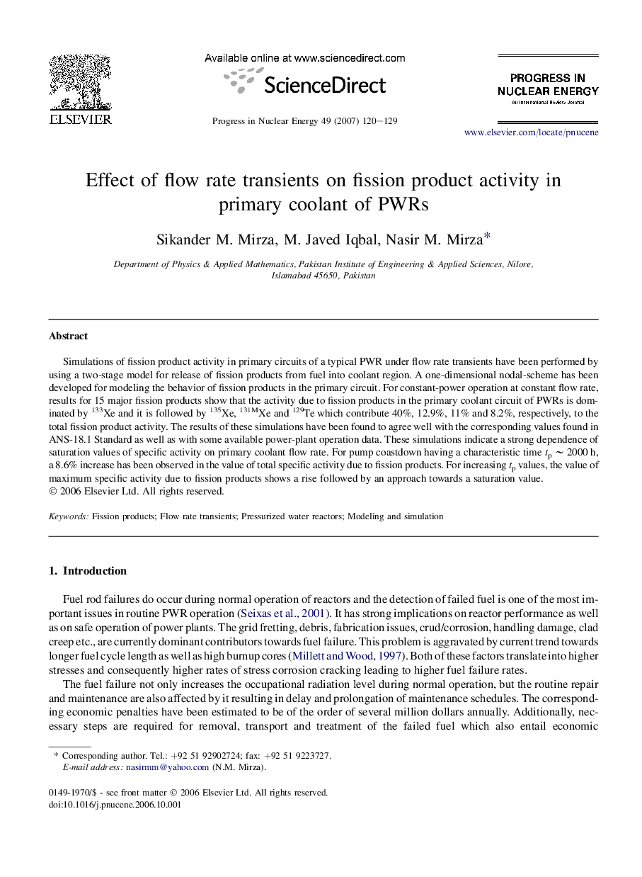 Effect of flow rate transients on fission product activity in primary coolant of PWRs