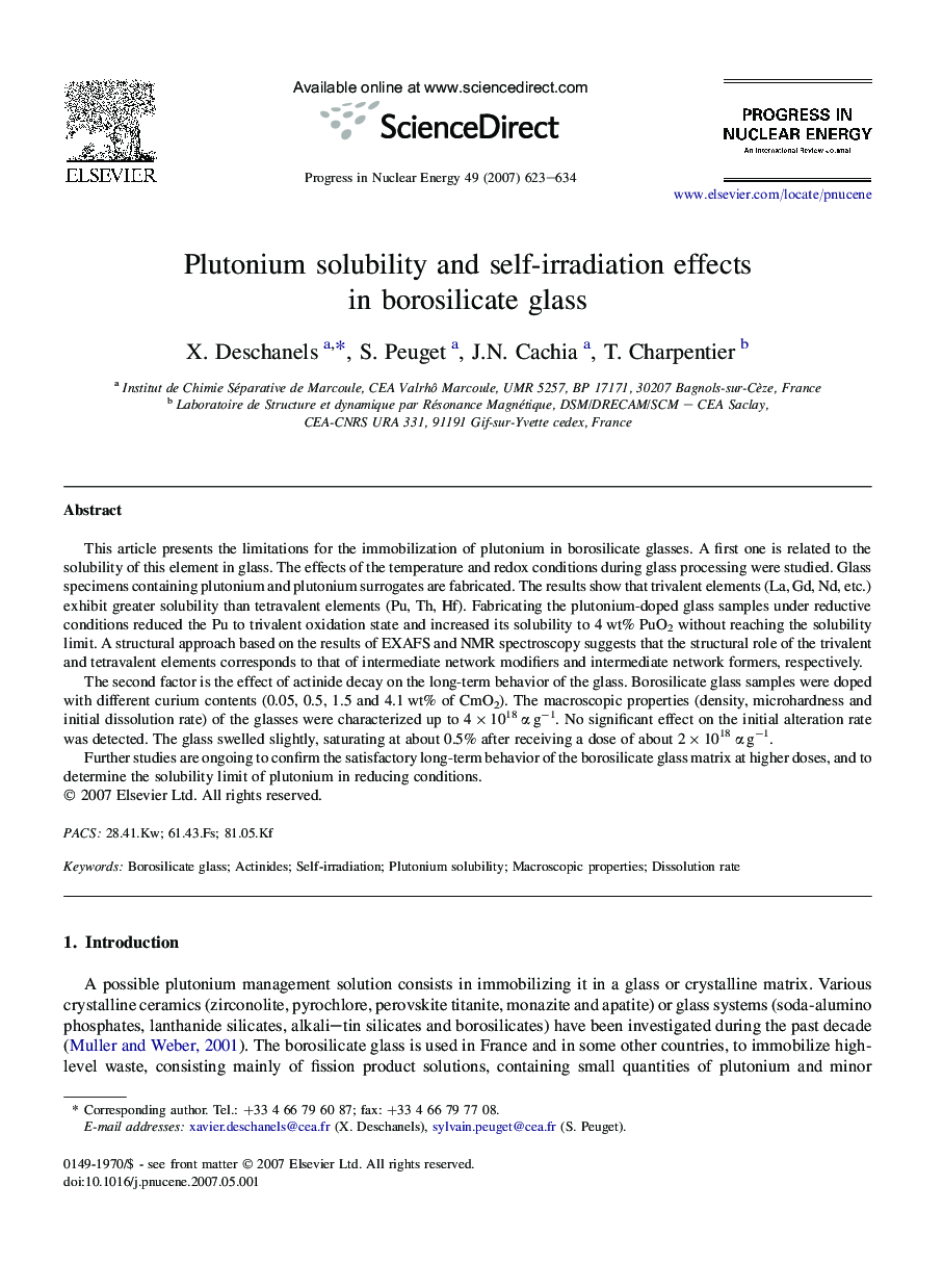 Plutonium solubility and self-irradiation effects in borosilicate glass