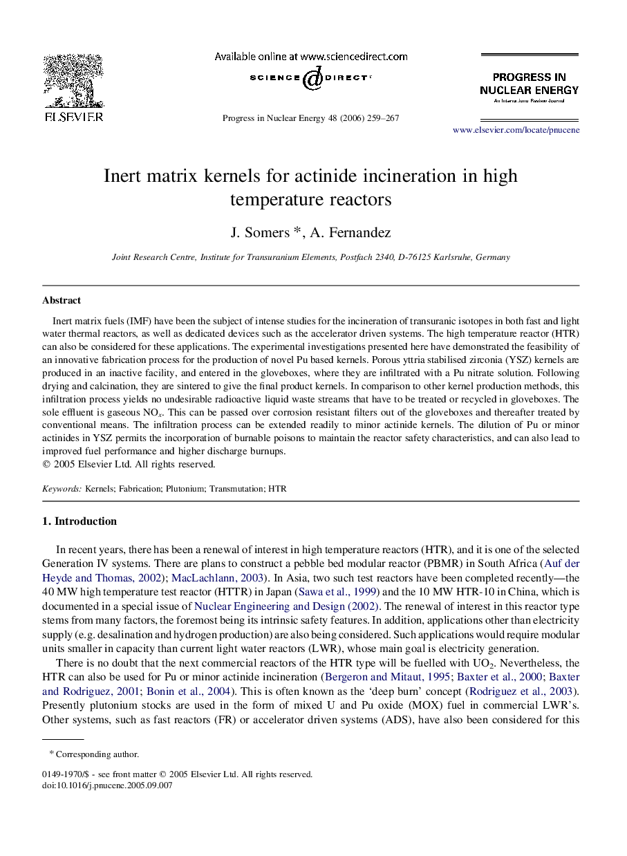 Inert matrix kernels for actinide incineration in high temperature reactors