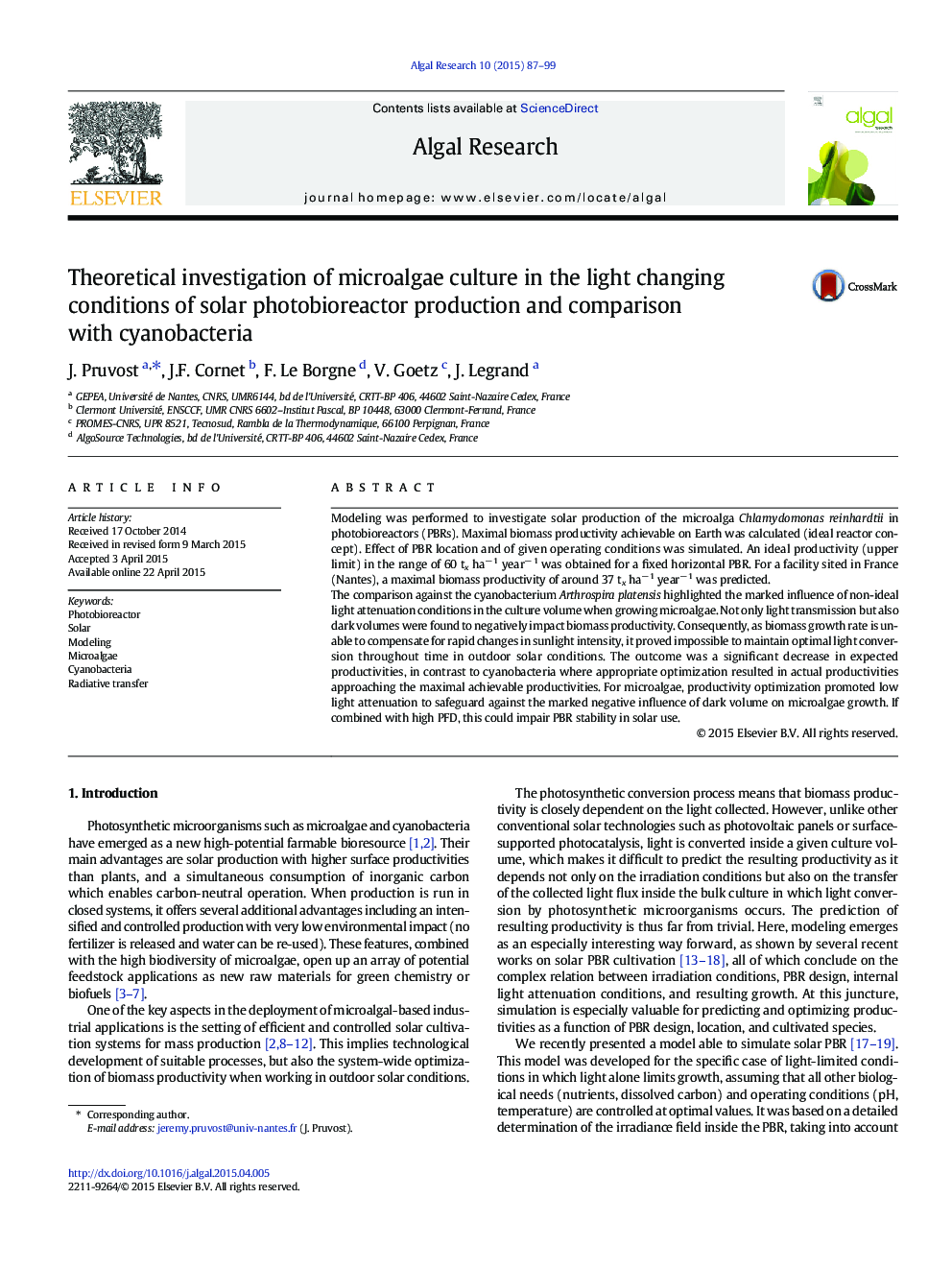 Theoretical investigation of microalgae culture in the light changing conditions of solar photobioreactor production and comparison with cyanobacteria