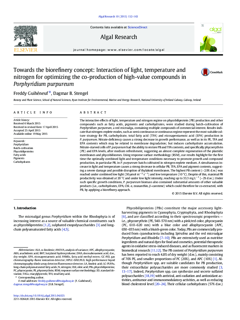 Towards the biorefinery concept: Interaction of light, temperature and nitrogen for optimizing the co-production of high-value compounds in Porphyridium purpureum
