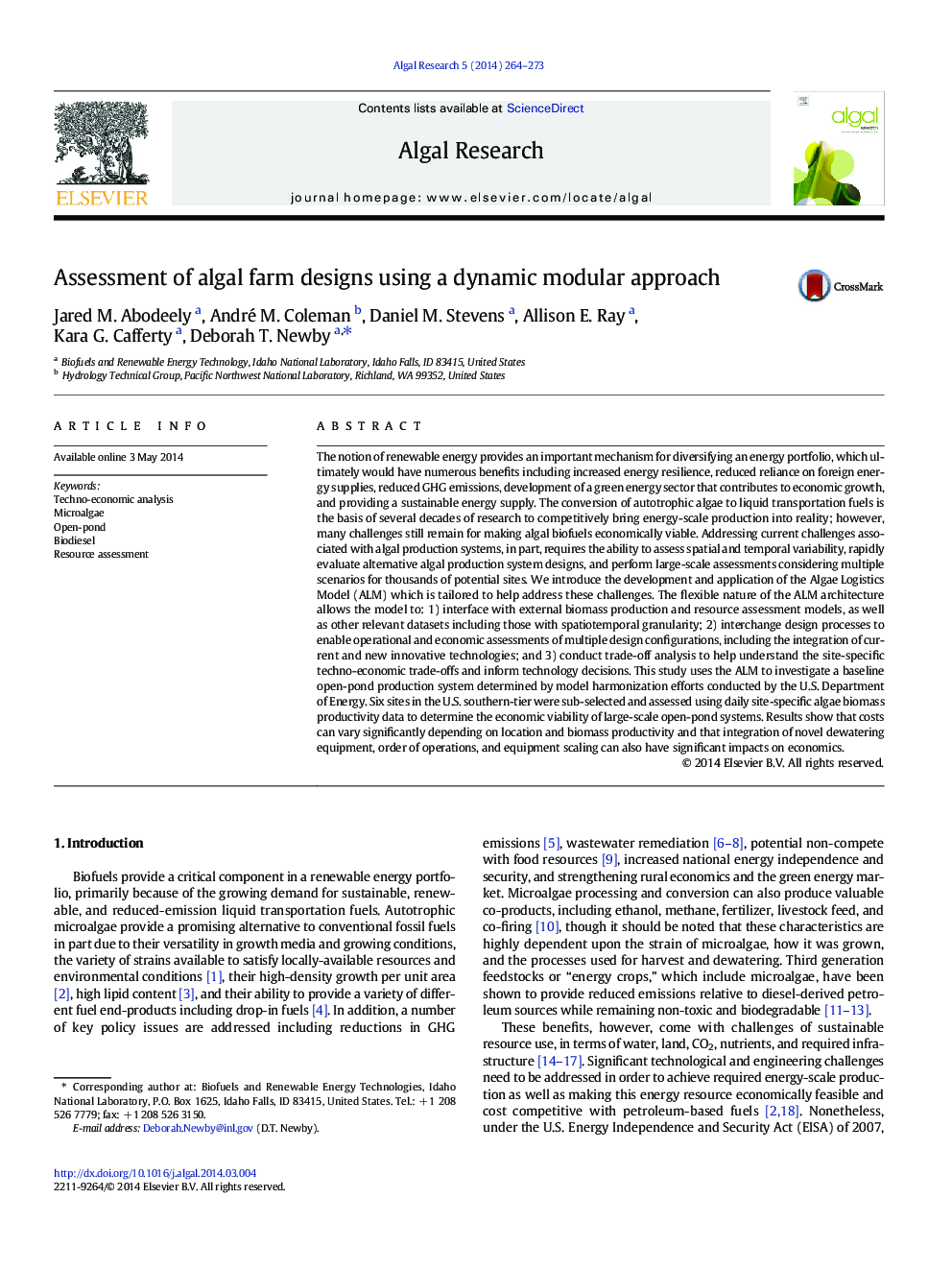 Assessment of algal farm designs using a dynamic modular approach