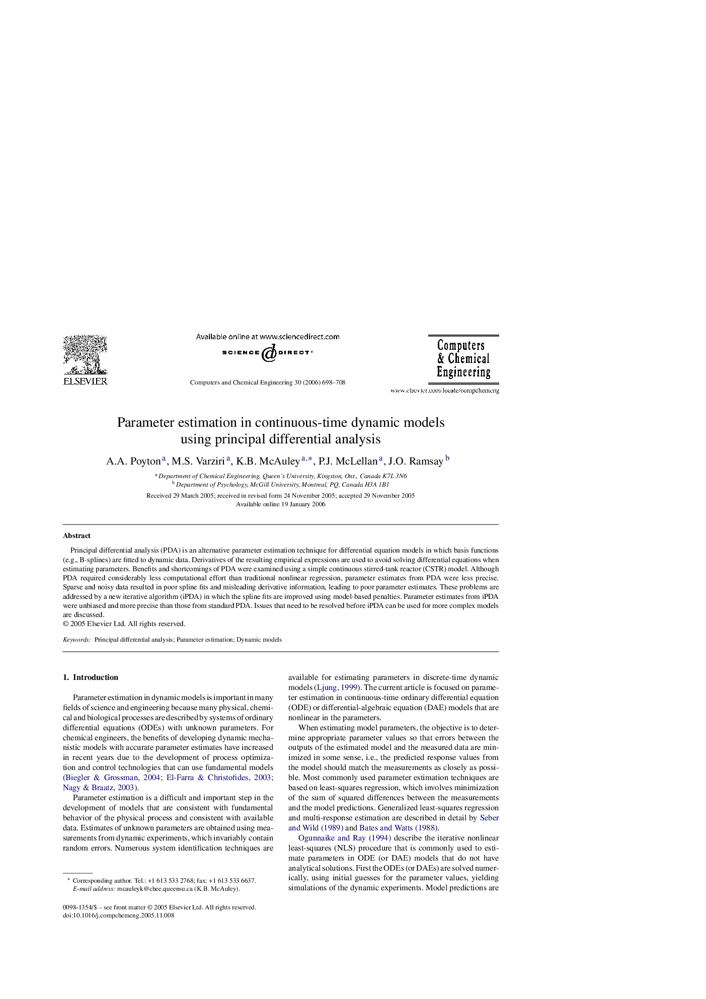 عکس صفحه اول مقاله: Parameter estimation in continuous-time dynamic models using principal differential analysis Parameter estimation in continuous-time dynamic models using principal differential analysis