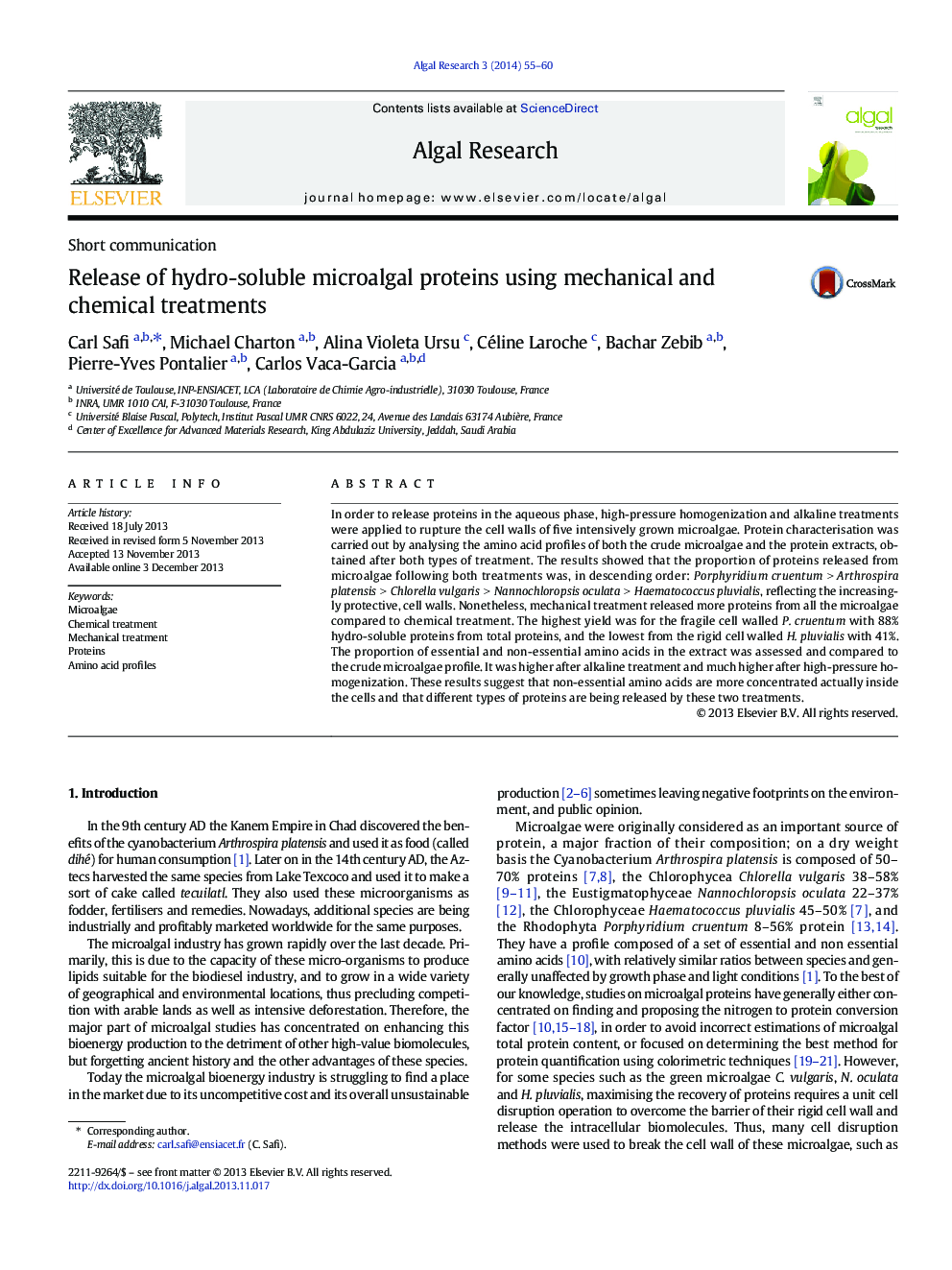 Release of hydro-soluble microalgal proteins using mechanical and chemical treatments