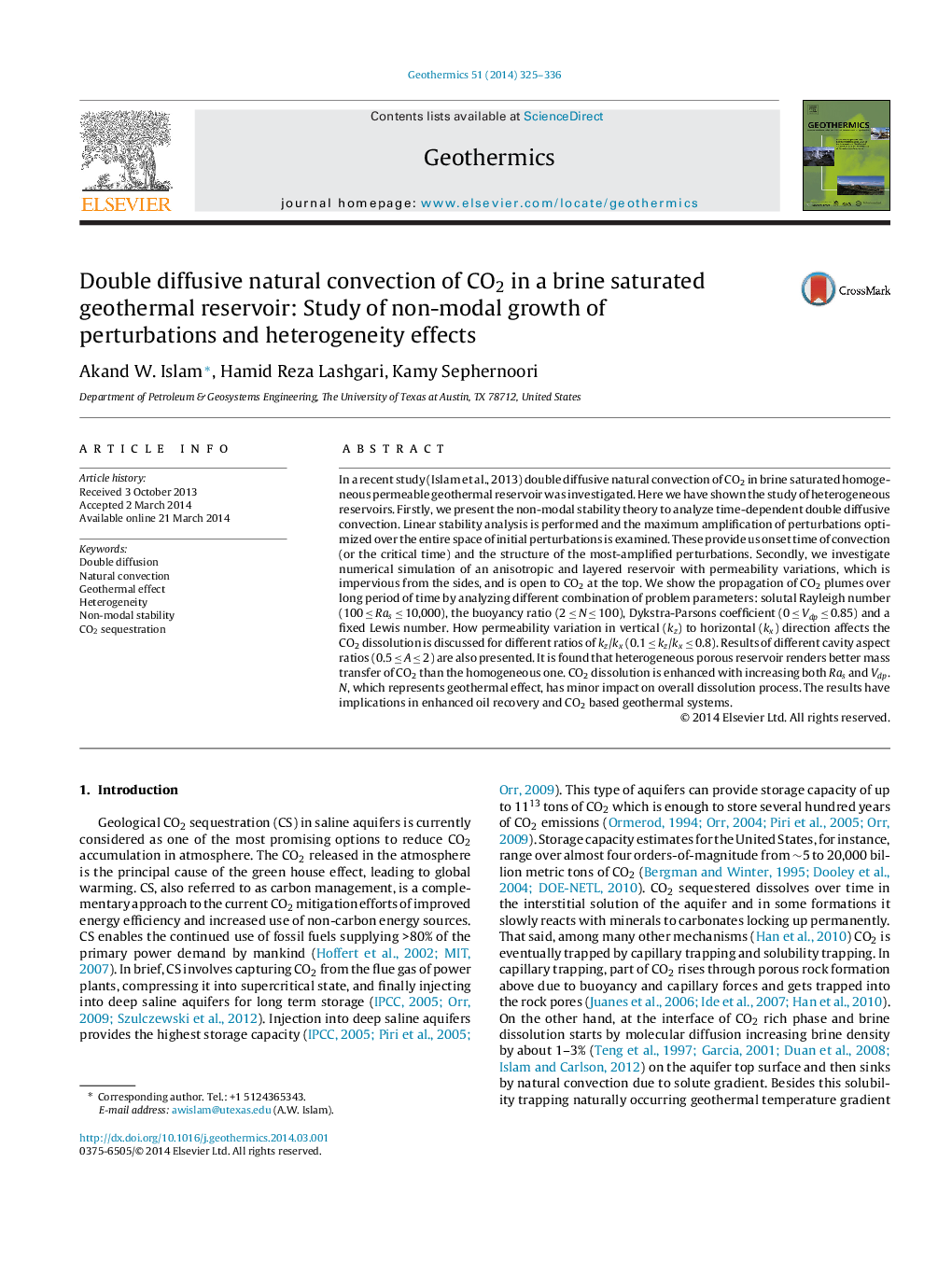 Double diffusive natural convection of CO2 in a brine saturated geothermal reservoir: Study of non-modal growth of perturbations and heterogeneity effects