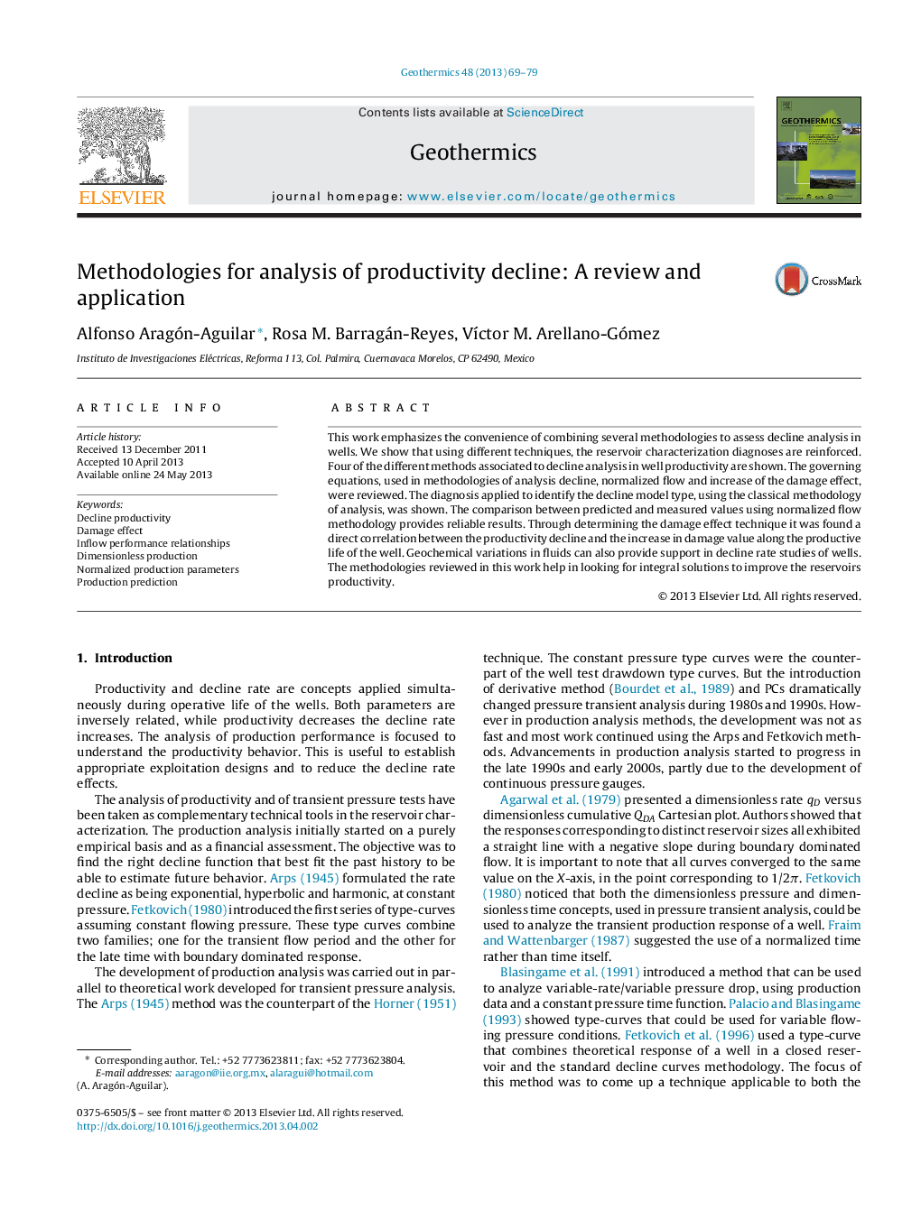 Methodologies for analysis of productivity decline: A review and application