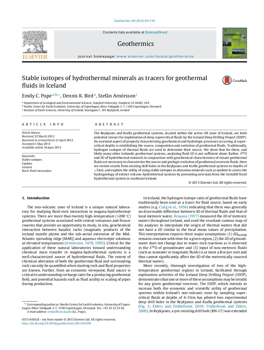 Stable isotopes of hydrothermal minerals as tracers for geothermal fluids in Iceland