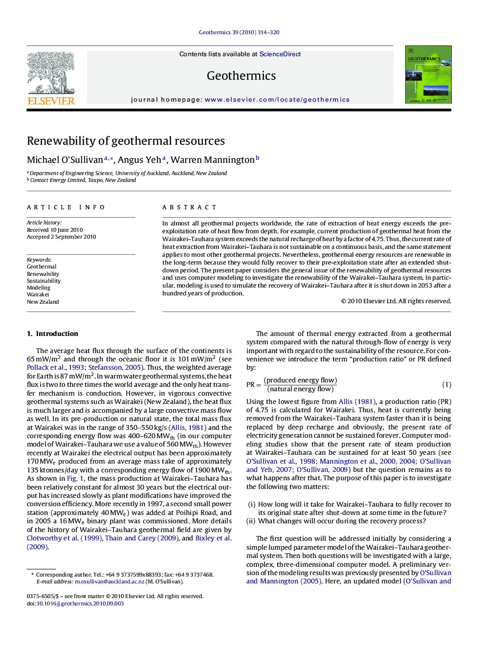 Renewability of geothermal resources