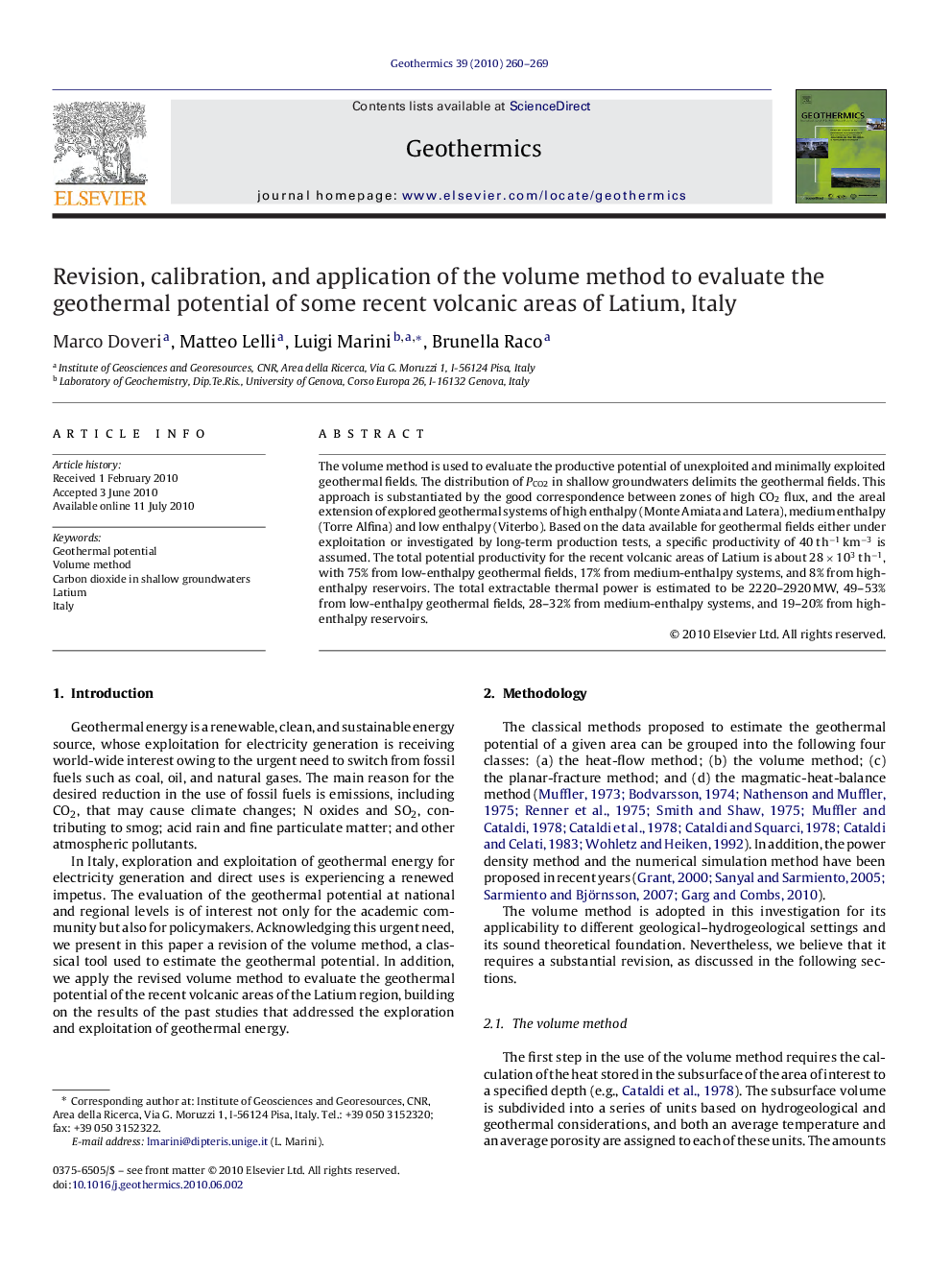 Revision, calibration, and application of the volume method to evaluate the geothermal potential of some recent volcanic areas of Latium, Italy