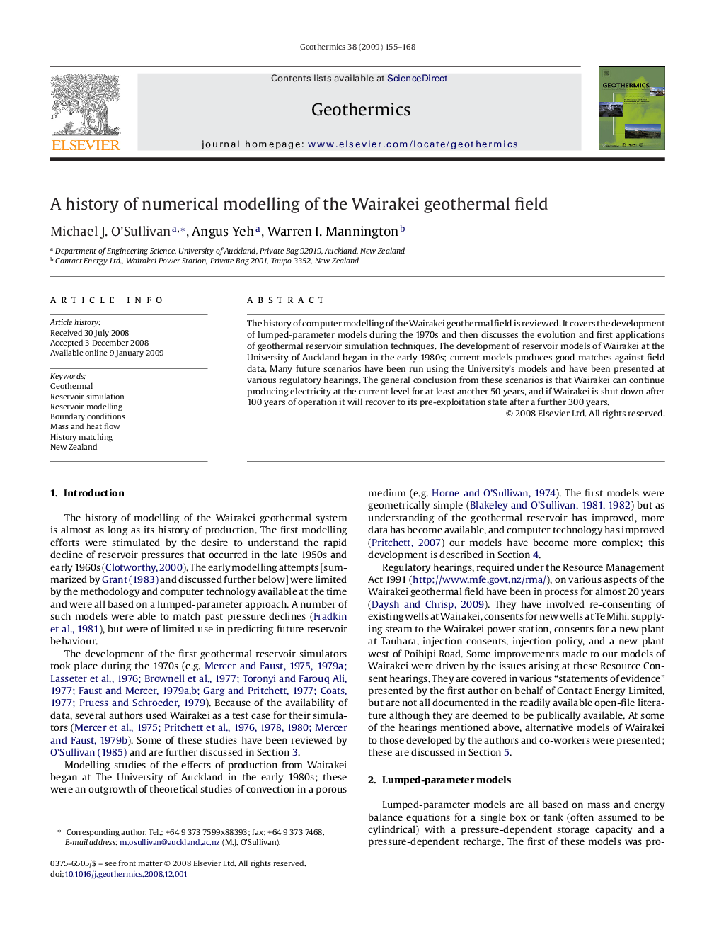 A history of numerical modelling of the Wairakei geothermal field