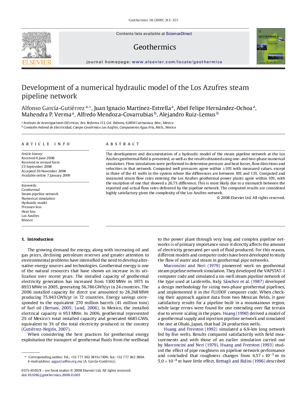 Development of a numerical hydraulic model of the Los Azufres steam pipeline network