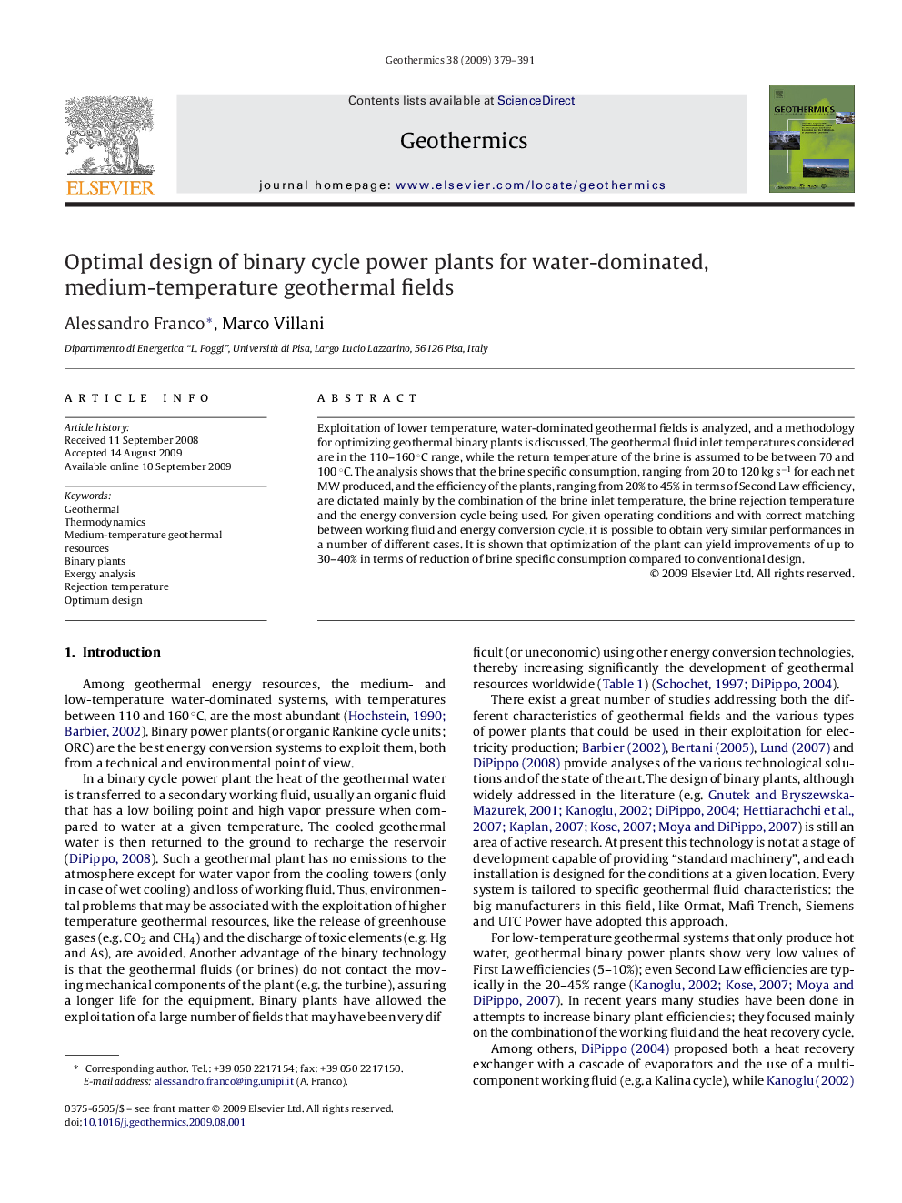 Optimal design of binary cycle power plants for water-dominated, medium-temperature geothermal fields