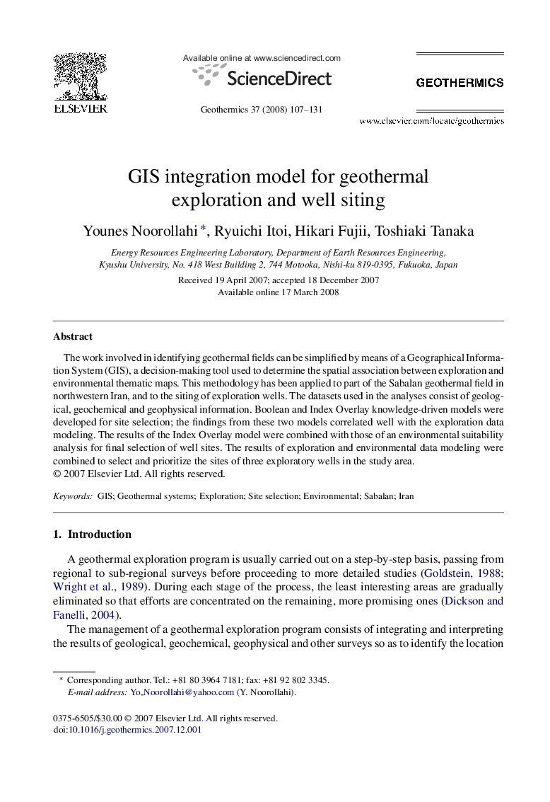 GIS integration model for geothermal exploration and well siting