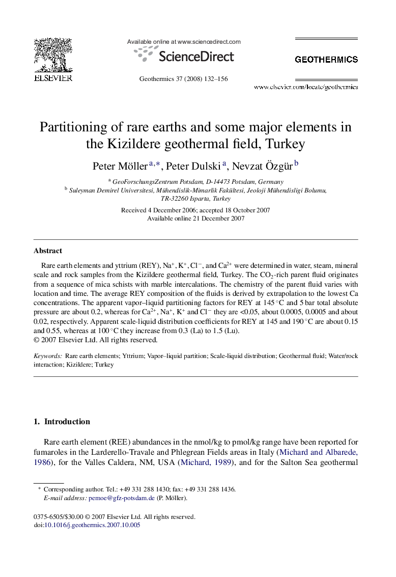 Partitioning of rare earths and some major elements in the Kizildere geothermal field, Turkey