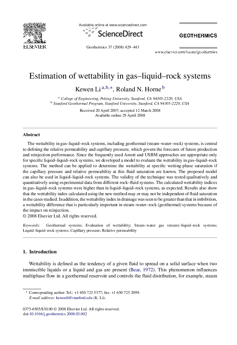 Estimation of wettability in gas-liquid-rock systems