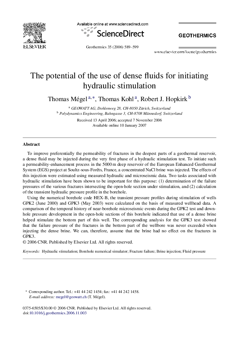 The potential of the use of dense fluids for initiating hydraulic stimulation