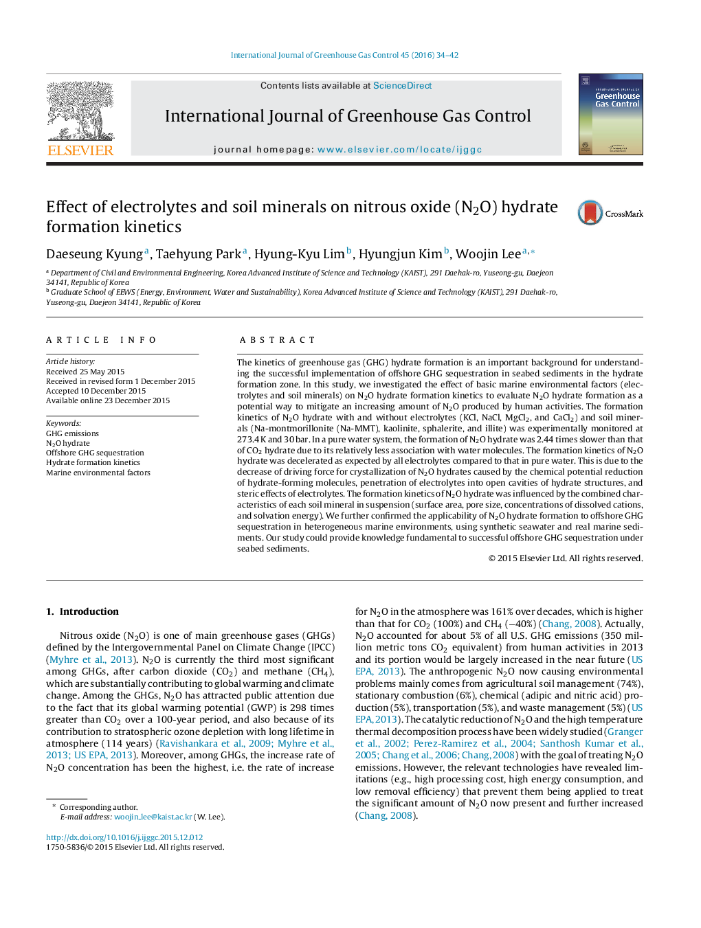 Effect of electrolytes and soil minerals on nitrous oxide (N2O) hydrate formation kinetics