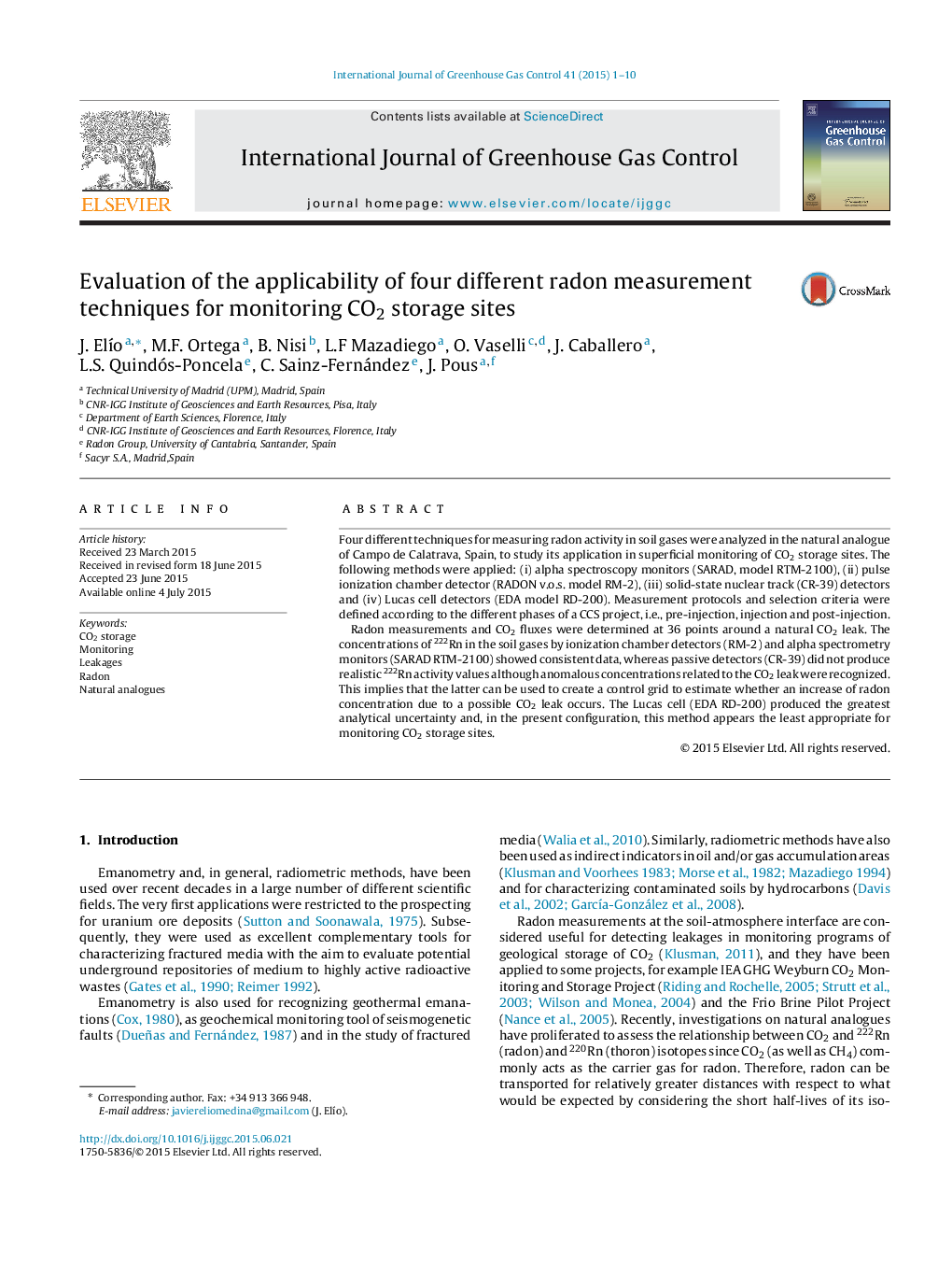 Evaluation of the applicability of four different radon measurement techniques for monitoring CO2 storage sites