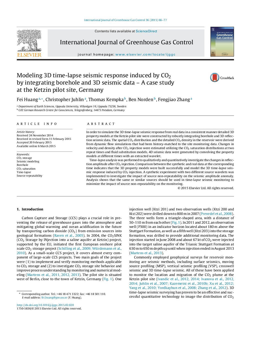 Modeling 3D time-lapse seismic response induced by CO2 by integrating borehole and 3D seismic data – A case study at the Ketzin pilot site, Germany