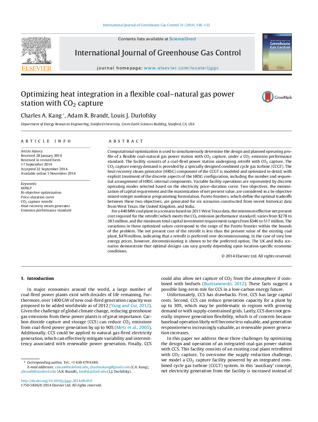 Optimizing heat integration in a flexible coal–natural gas power station with CO2 capture