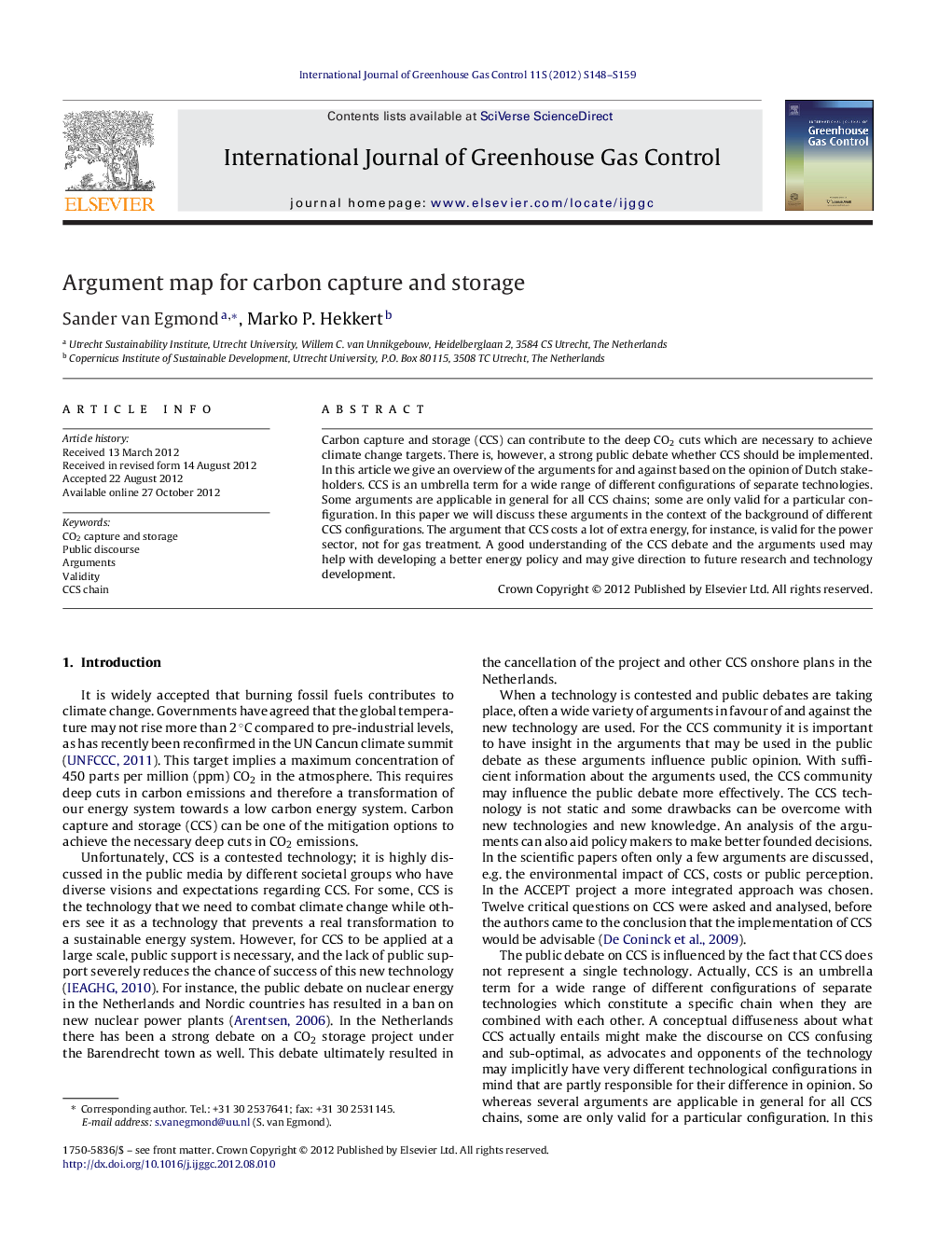 Argument map for carbon capture and storage