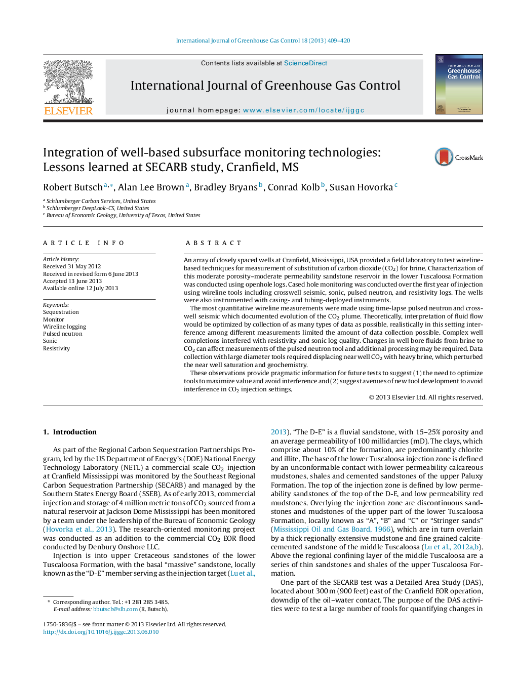 Integration of well-based subsurface monitoring technologies: Lessons learned at SECARB study, Cranfield, MS